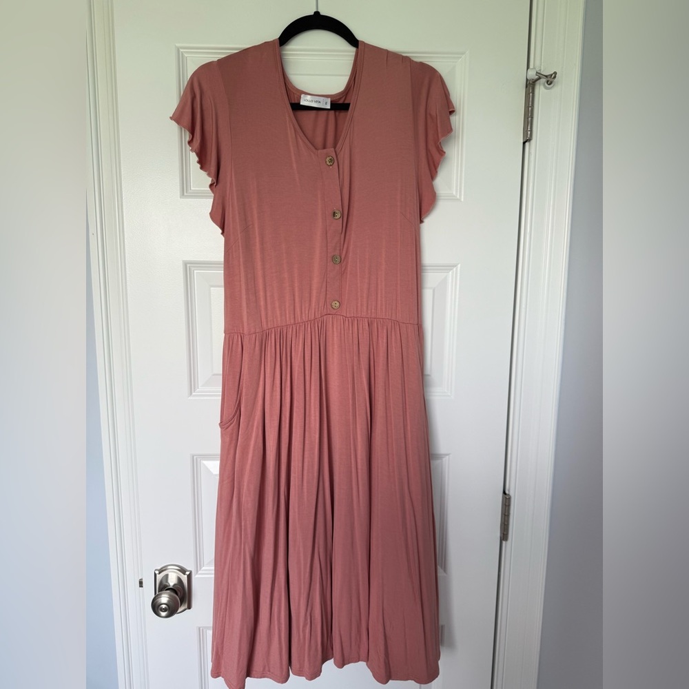 Chic Mauve Midi Dress with Button Detail